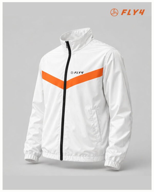FLY4 Men's Premium Windcheater Jacket – White & Orange